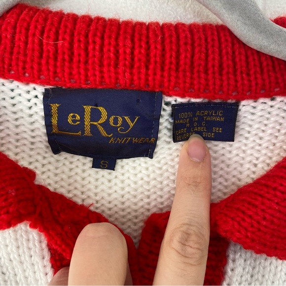 Vintage Leroy Sweater Christmas Reminder Santa Knit Collared Acrylic Size Small - Picture 3 of 9